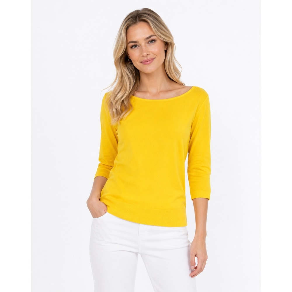 Ralph Lauren Black Label Yellow Mercerized Cotton Boat Neck Knit Top XL